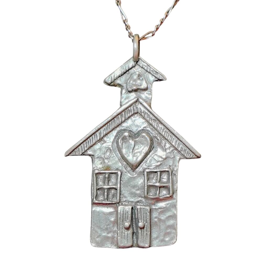 Marcie USA Pewter House Heart Pendant Necklace